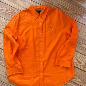 Ralph Lauren Bright Orange Long-Sleeve Button-Down Shirt 100% Linen